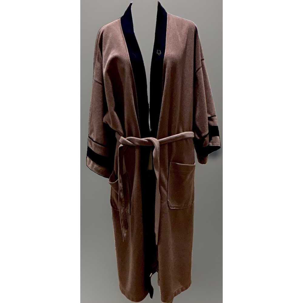 NWOT Vtg 1980's Christian Dior Monsieur USA plush velour robe navy trim brown OS